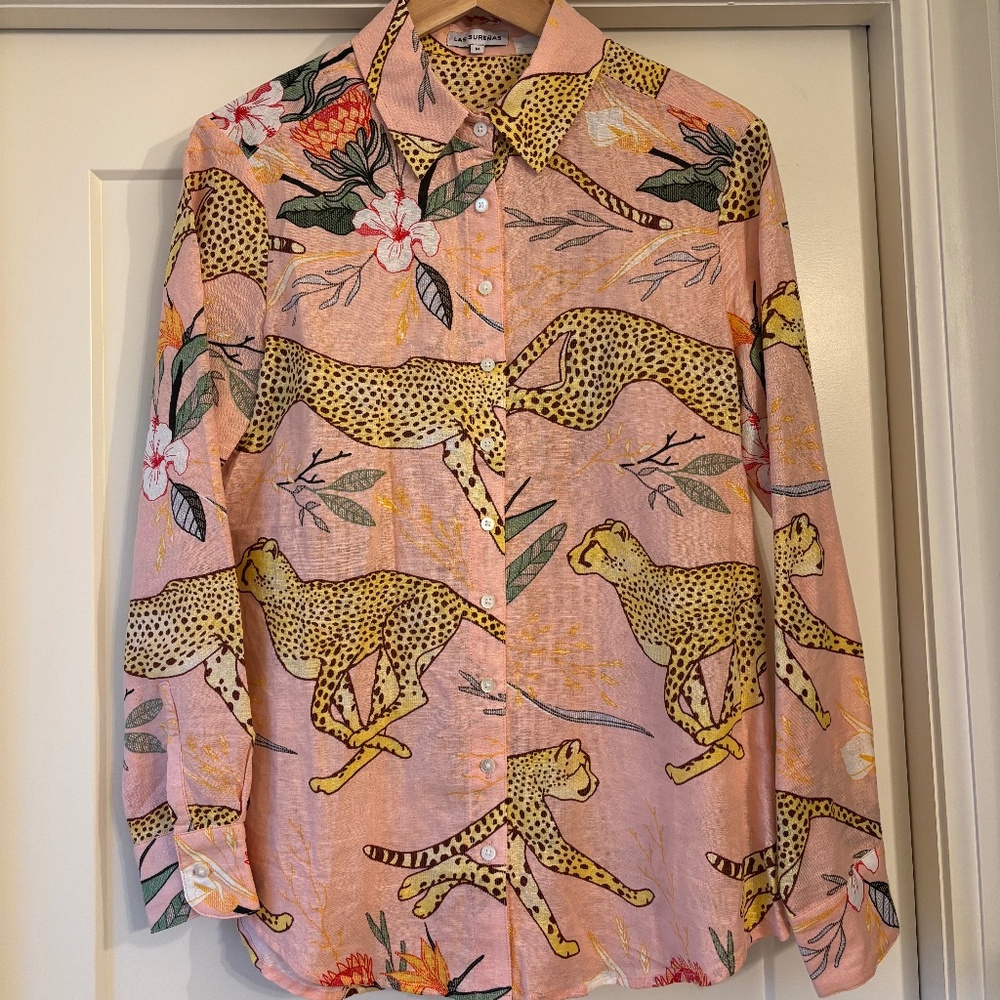 Light Pink Animal Print Button-Down Blouse